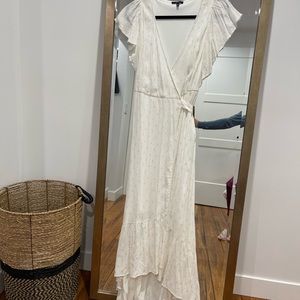 DREW S Cream Dress w/ gold flecks, High-low, tie in back w/ flutter sleeve